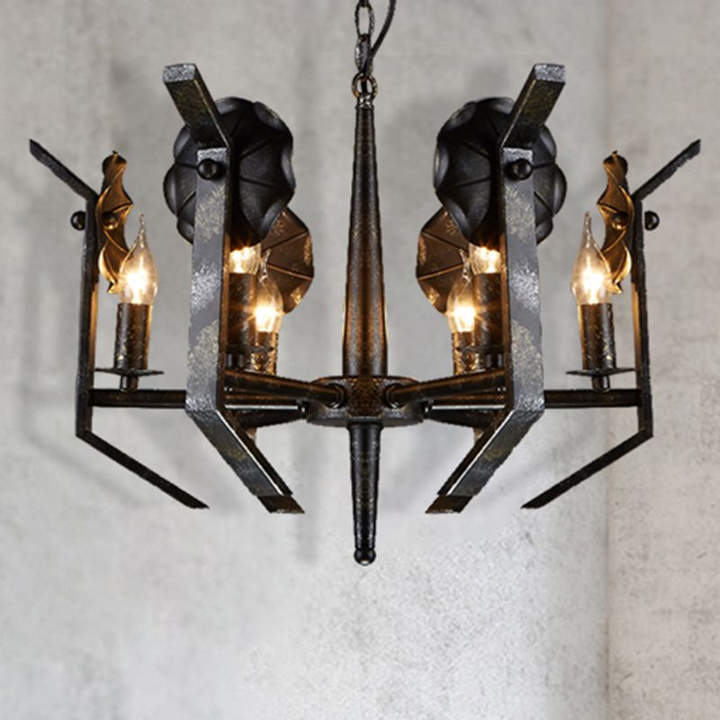 Metal Candle Hanging Chandelier Industrial 6-Light Dining Room Pendant Light in Antique Bronze