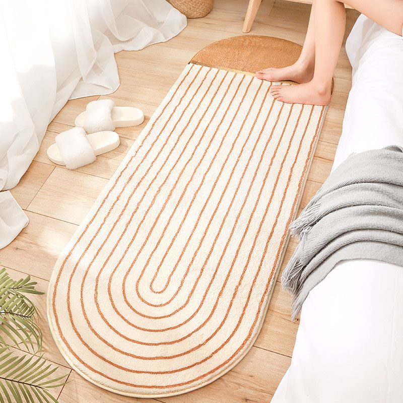 Simplicity Striped Pattern Rug Oval Polyester Carpet Pet Friendly Area Rug for Bedroom