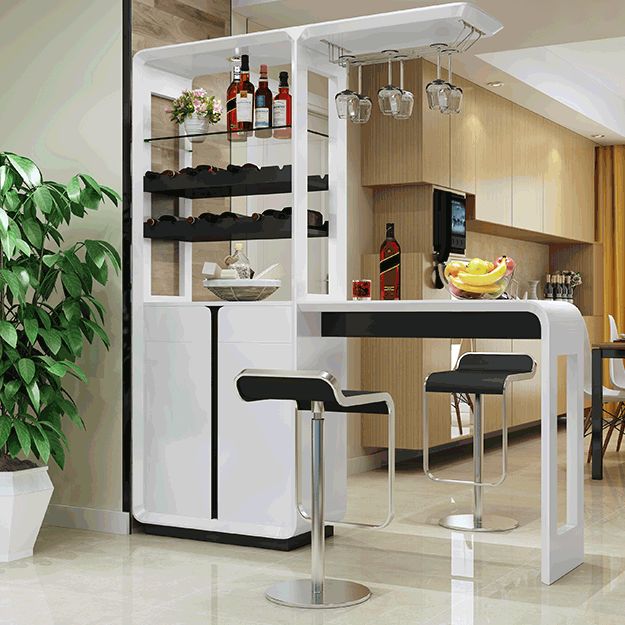 Modern Rectangle Bar Table Wood Table with Wine Cabinet for Living Room
