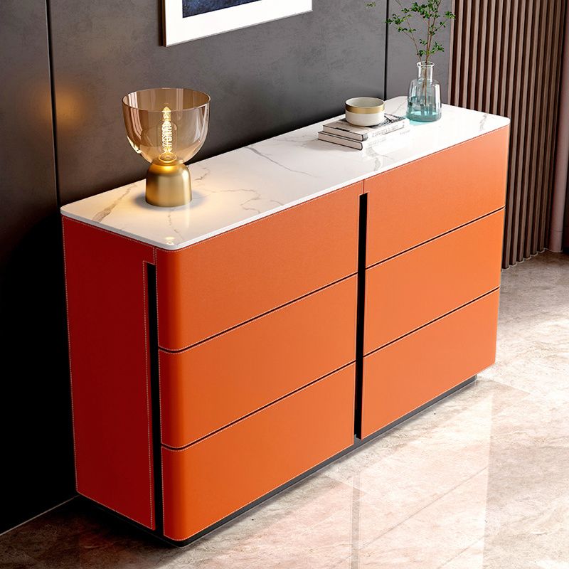 Stone and Wood Sideboard with Drawers Modern Buffet in Orange
