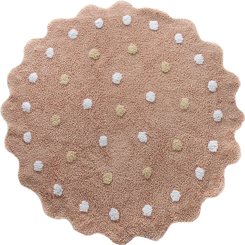 White and Brown Irregular Rug Nursery Kids Polka Dots Pattern Area Rug Polyester Stain-Resistant Carpet