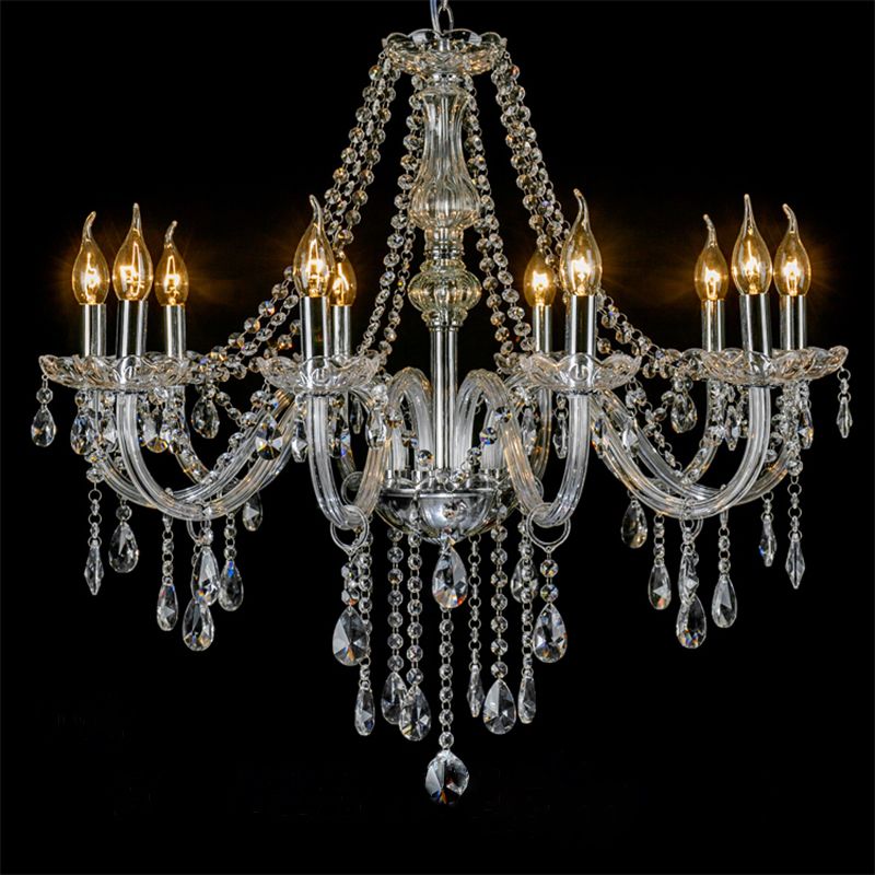 Clear Beveled K9 Crystal Chandelier Light European Style Candlestick Suspended Lighting Fixture