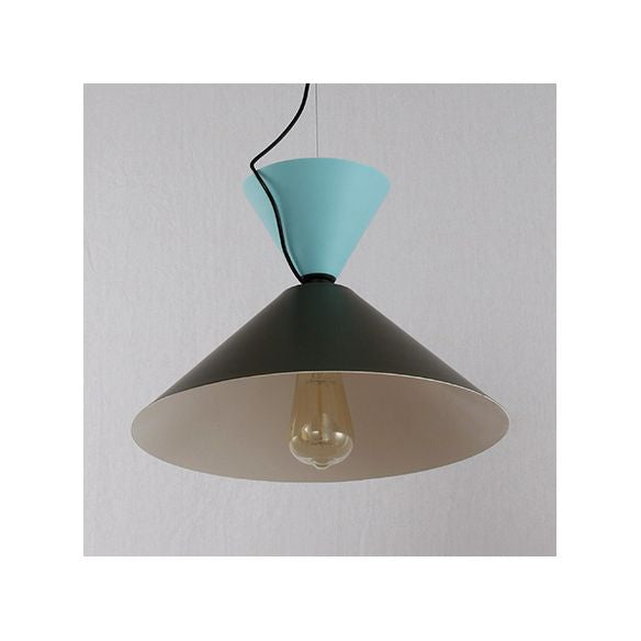 Doppelkegeldecke Anhänger Leichtes nordisches Metall 1 hellgrün und rosa/blau und schwarz/braun und gelb hängendes Licht