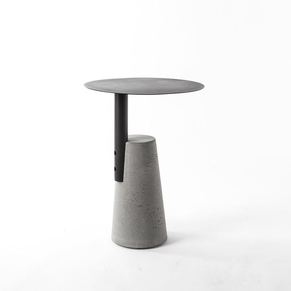 Concrete Side Table Modern Pedestal Round End Table for Living Room