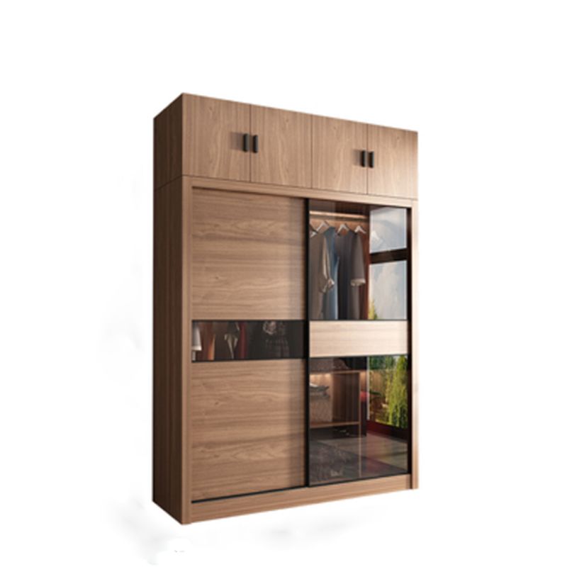 Modern Bedroom Wooden Storage Cabinet Sliding Doors Armoire with Glass Doors
