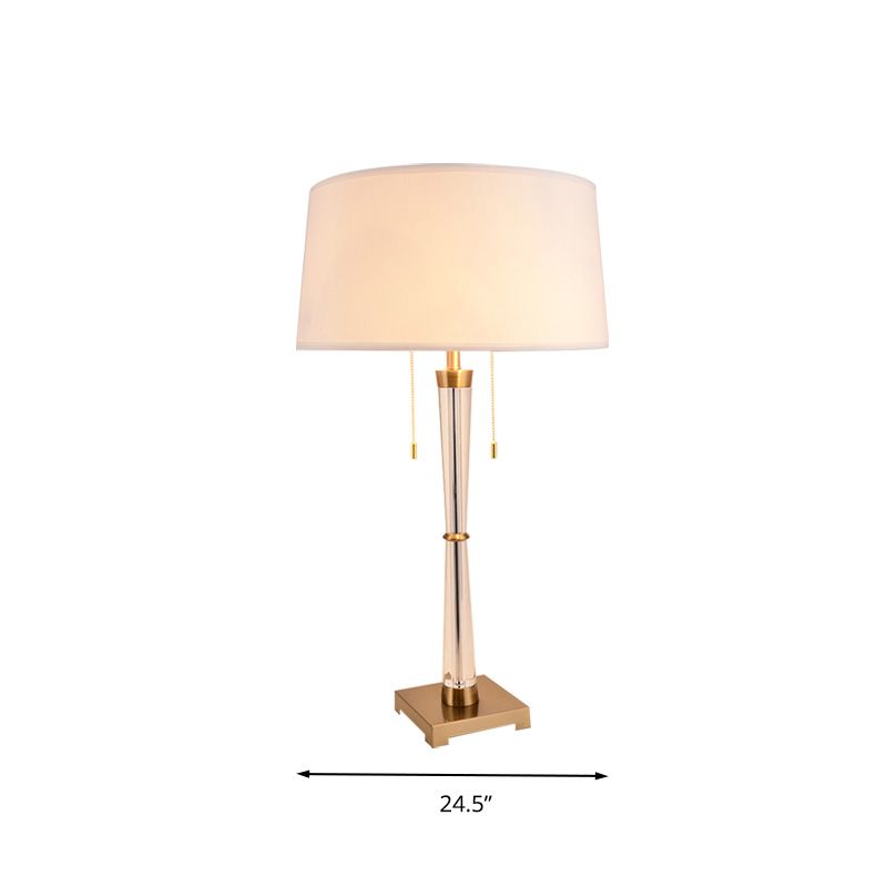 Lampada da notte per soggiorno a 1 testa lunga in tessuto rustico bianco da tavolo a tamburo con accento di cristallo