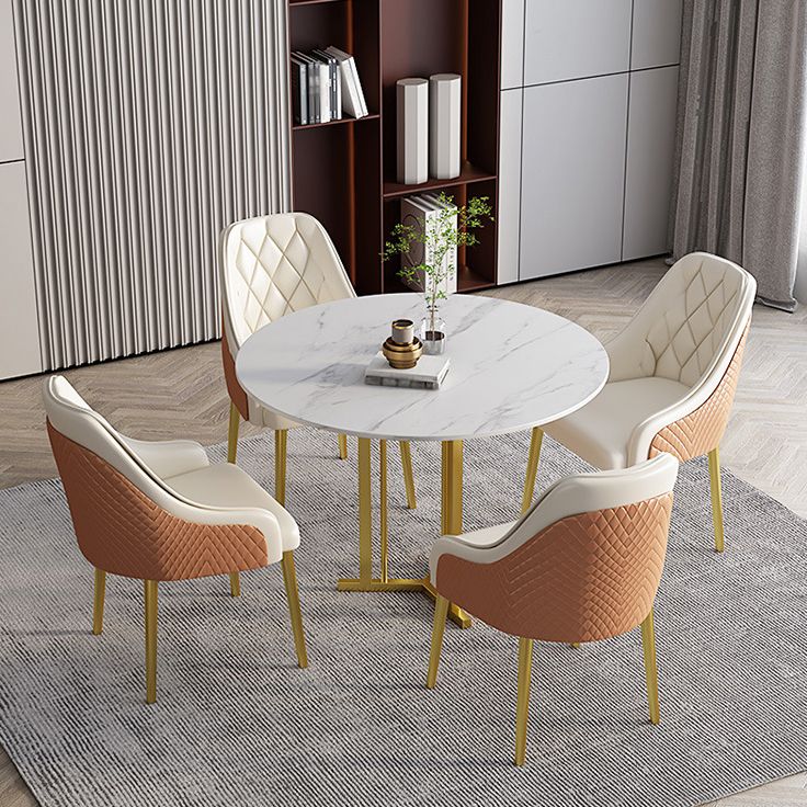 Metal Base Dining Table Glam Style White Stone Top Dining Table for Living Room