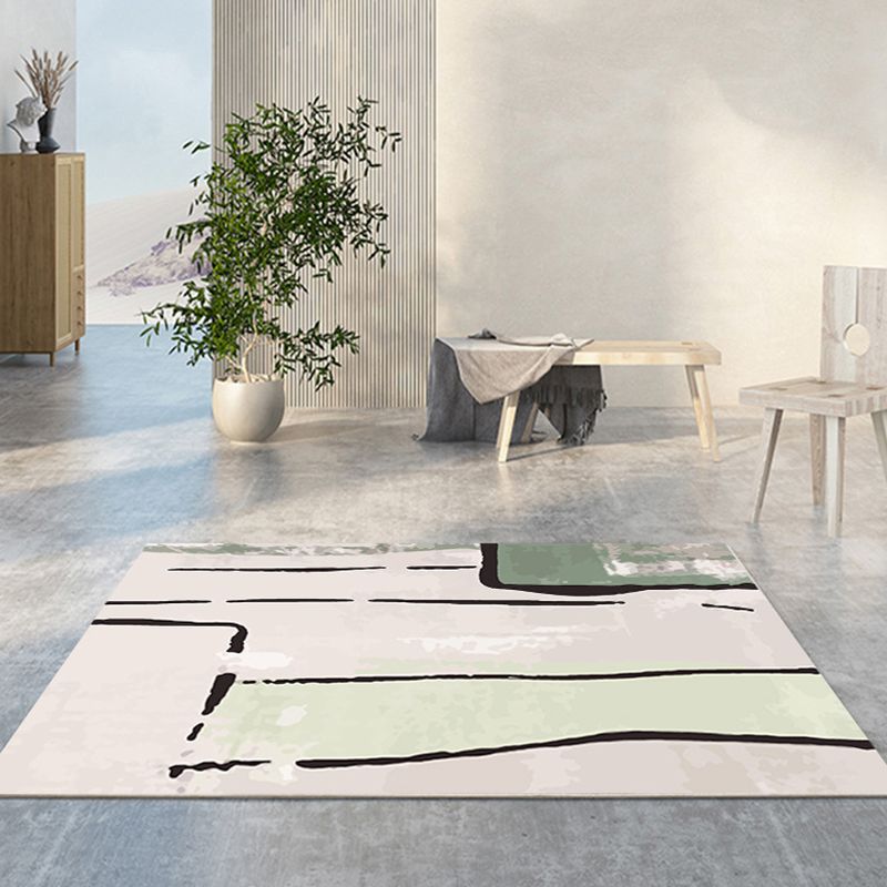 Green Modern Rug Polyester Abstract Contrast Color Rug Washable Rug for Living Room