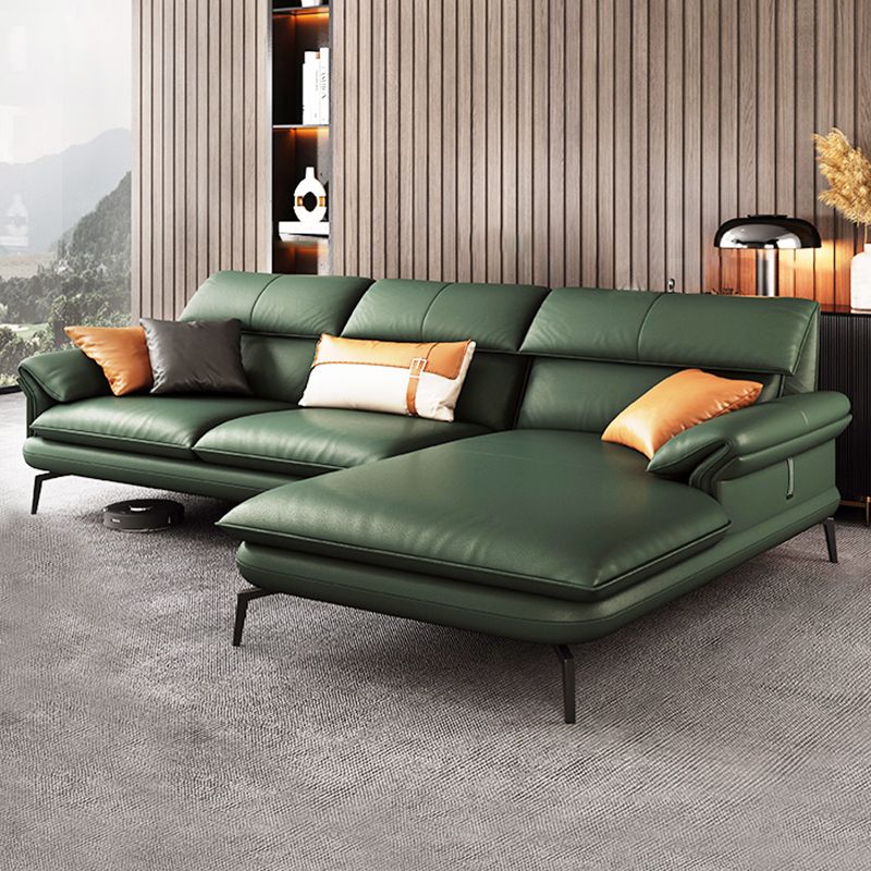 Pillow Arms Sofa in Green Modern Stain-Resistant Faux Leather L-Shape Sofa & Chaise