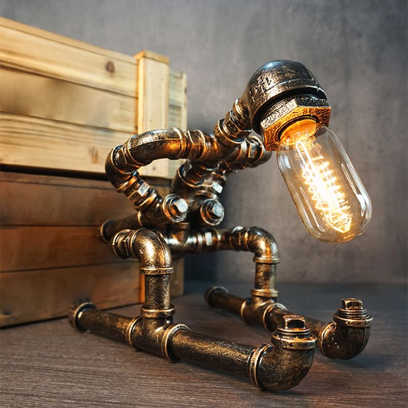 Lámpara de arte nocturno de tubería de hierro forjado Industrial 1 bombilla Luz de la habitación de la habitación de los niños en bronce
