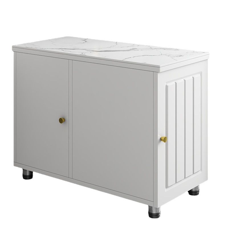 Rectangular Stone Side Table 24.41" Tall 2-Door End Table with Storage