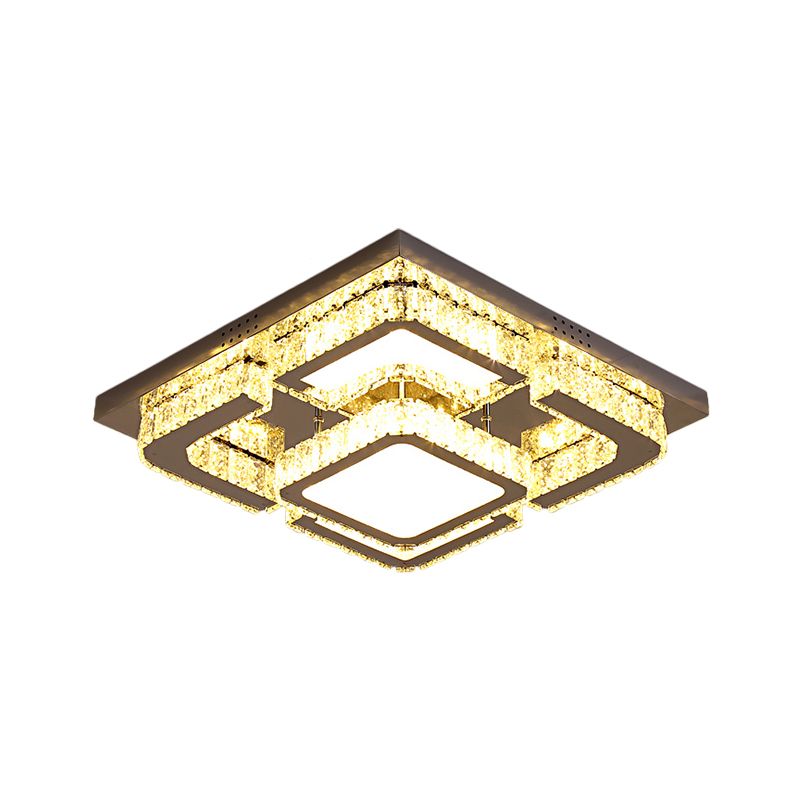 Quadratschlafzimmer Deckenleuchte moderne klare rechteckige Kristalle Edelstahl-LED-LED-Leuchte
