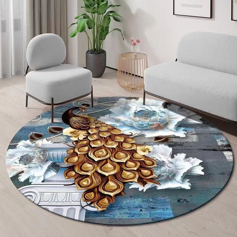 Gorgeous Living Room Carpet Trendy Round Area Rug Polyester Non-Slip Backing Indoor Rug