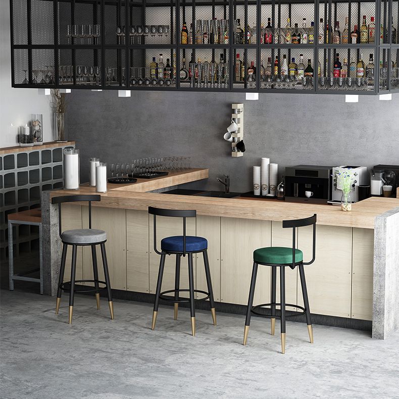 Scandinavian Metal Stool Velvet Upholstered Counter Stool in Matte Finish for Indoor