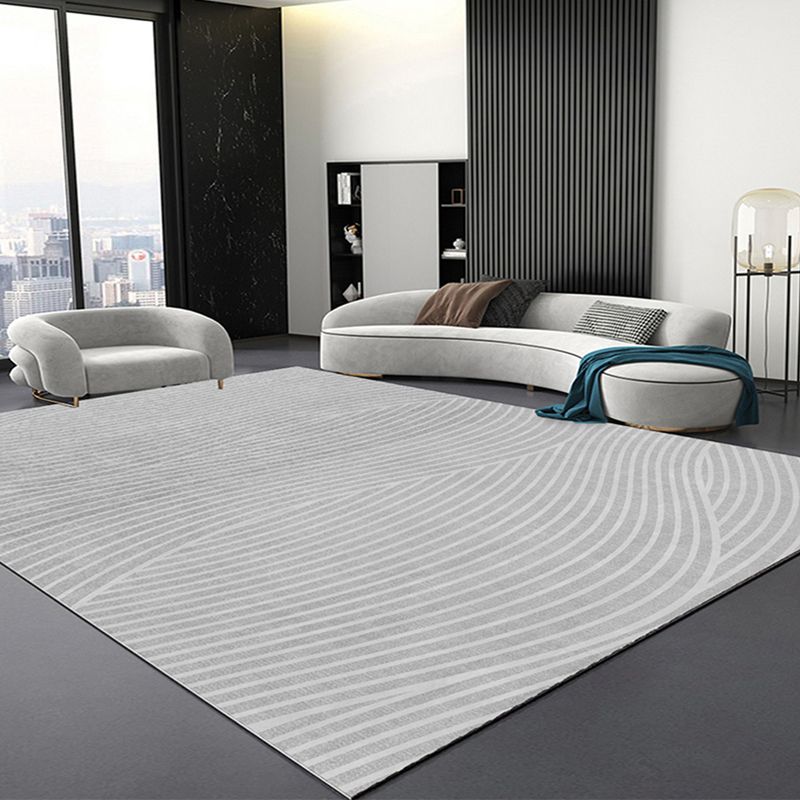Contemporary Line Rug Polyester Gray Rug Washable Rug for Home Decor