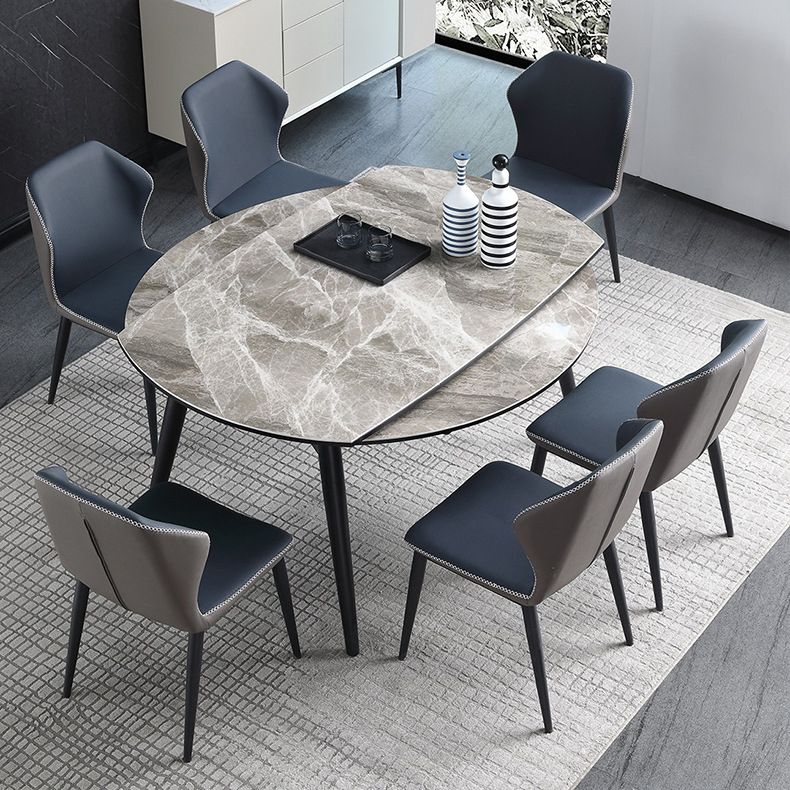 Modern Metal Dining Room Set Standard Height Black Legs Dining Set with Rectangle Table