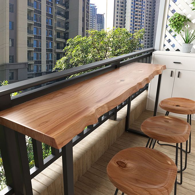 Brown Modern Style Specialty Table in Solid Wood and Metal Coffee Shop Bar Table