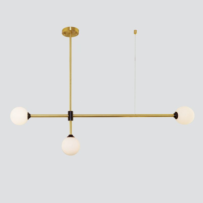 Linear Shape Pendant Lighting Modern Style Metal 3/4 Lights Hanging Lamp in Gold