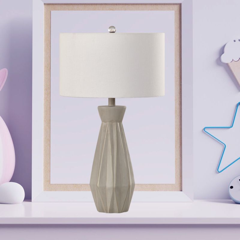 Beige/White 1 Head Night Table Lamp Rustic Fabric Drum Shade Nightstand Light for Bedside