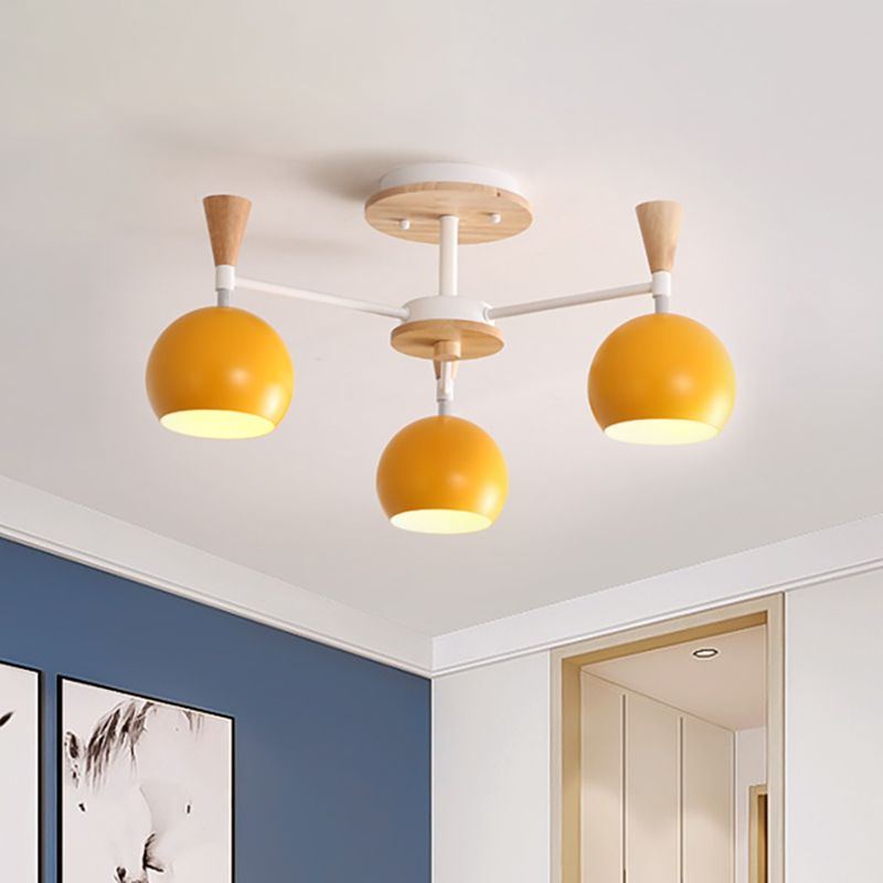 Macaron 3/6/8-Light Ceiling Lamp with Acrylic Shade Pink/Yellow/Blue Dome Semi Flush Pendant