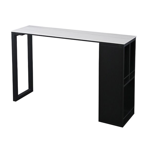 Modern Rectangle Stone Bar Table Set 1/3 Pieces Counter Table with Metal Stools