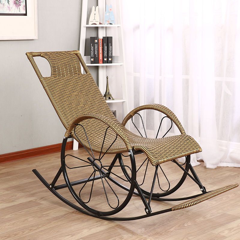 Modern Spindle Wicker Rocking Chair Metal Frame Wheel Handrail Design Rocker Chair