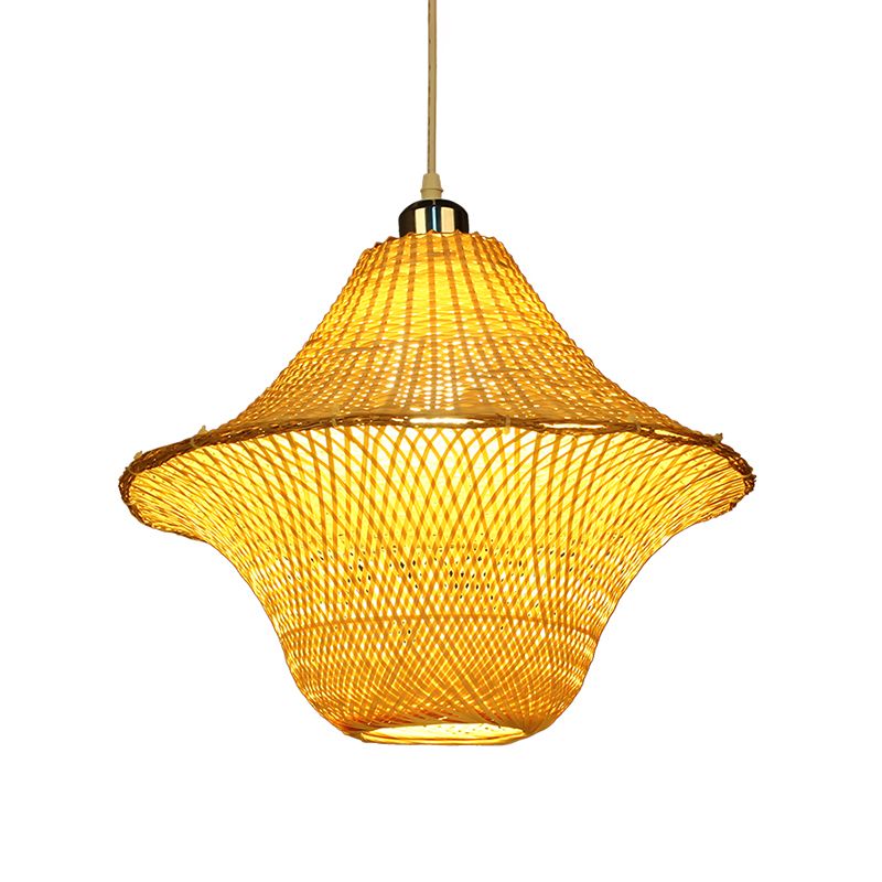 Hand-Woven Pendant Lighting Chinese Bamboo 1 Bulb Ceiling Suspension Lamp in Beige