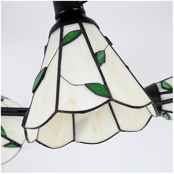 4/6 Heads Curved Semi Flush Light Tiffany Style Stained Glass Bedroom Semi Flushmount in White