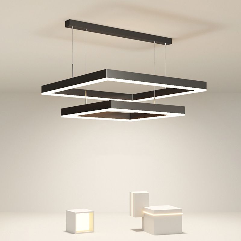 Square Shape Metal Hanging Lights Modern Style Hanging Light Fixtures in Black