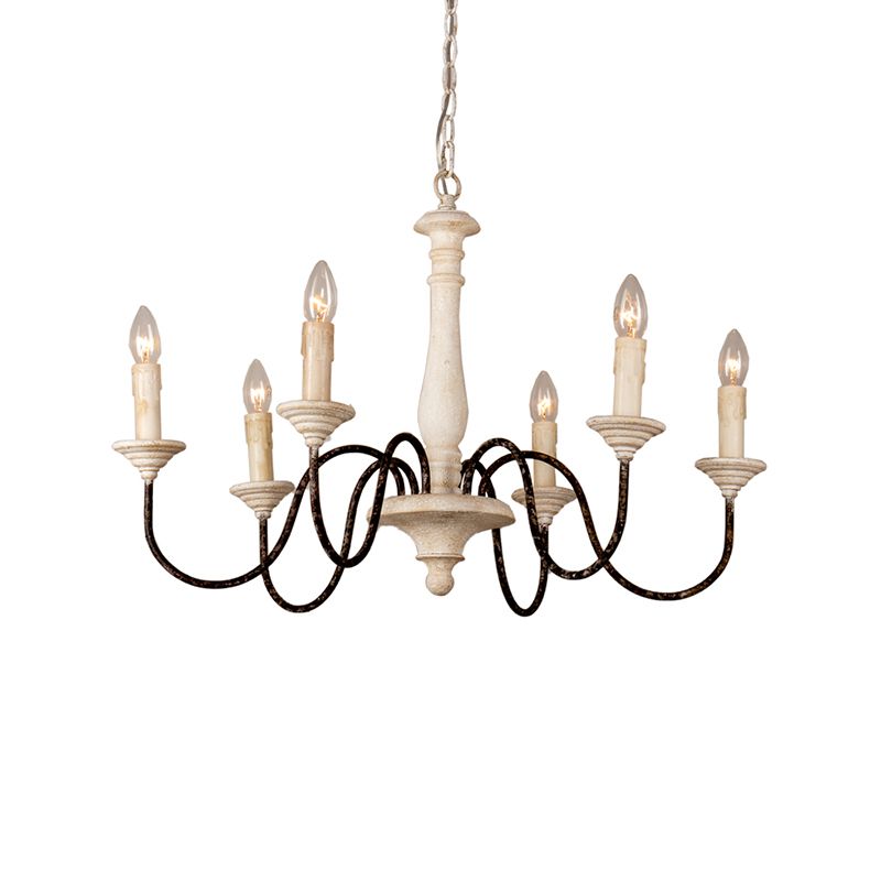 Wooden Candle Pendant Light Rustic Chandelier Lighting for Living Room