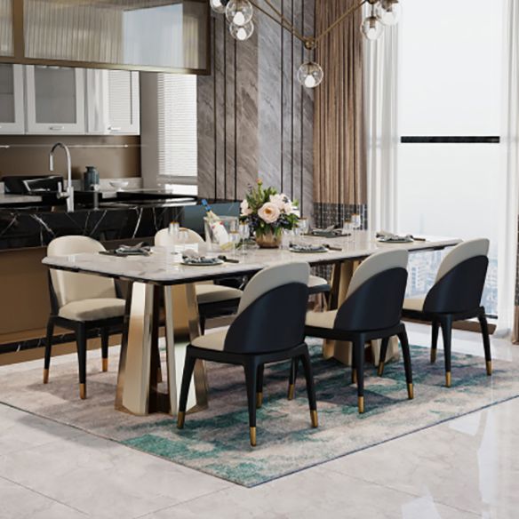 Minimalist Style Marble Dining Set with Traditional Height Table and Double Pedestal Base