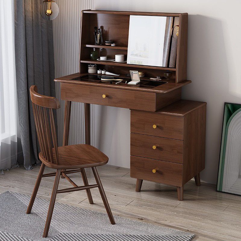 Scandinavian Mirrored Solid Wood Makeup Dressing Table in Brown