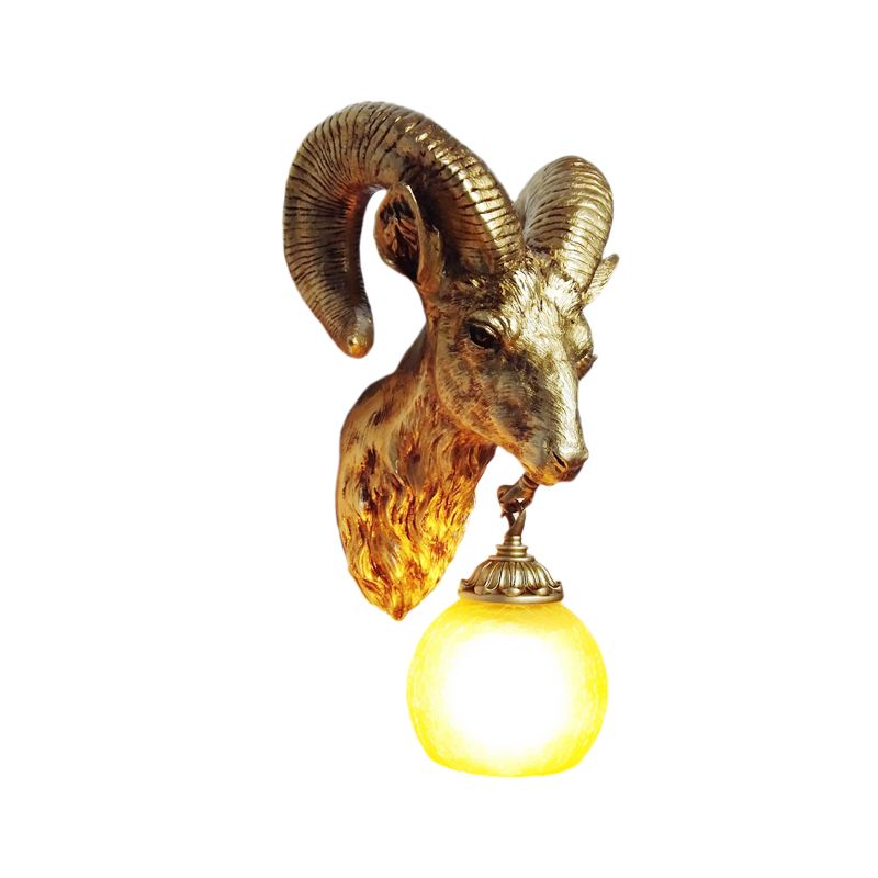 Resin Gold Sconce Lamp Goat 1-Light Country Style Wall Mounted Lighting with Crystal/Glass Shade