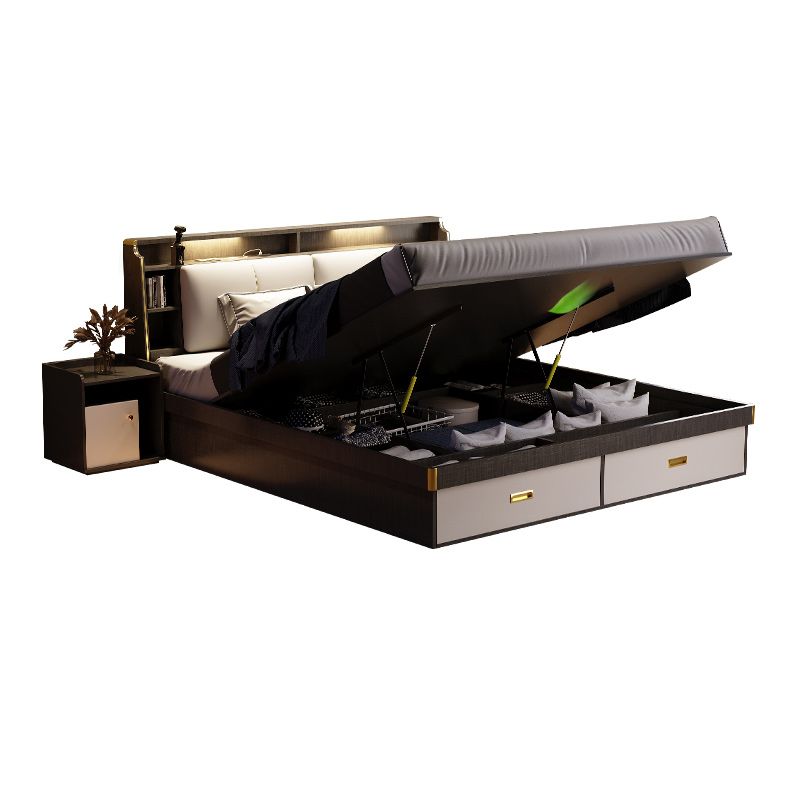 Contemporary Wood Bed Frame Solid Color Standard Bed with Lift Up Storage