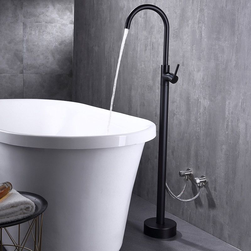 Modern Floor Mounted High Arc Freestanding Tub Filler Metal Freestanding Tub Filler Trim