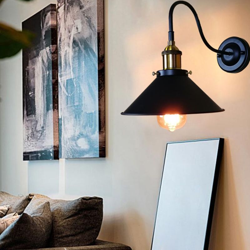 Industrial Style Flared Shaped Wall Lamp Metal 1 Light Wall Mounted Lamps