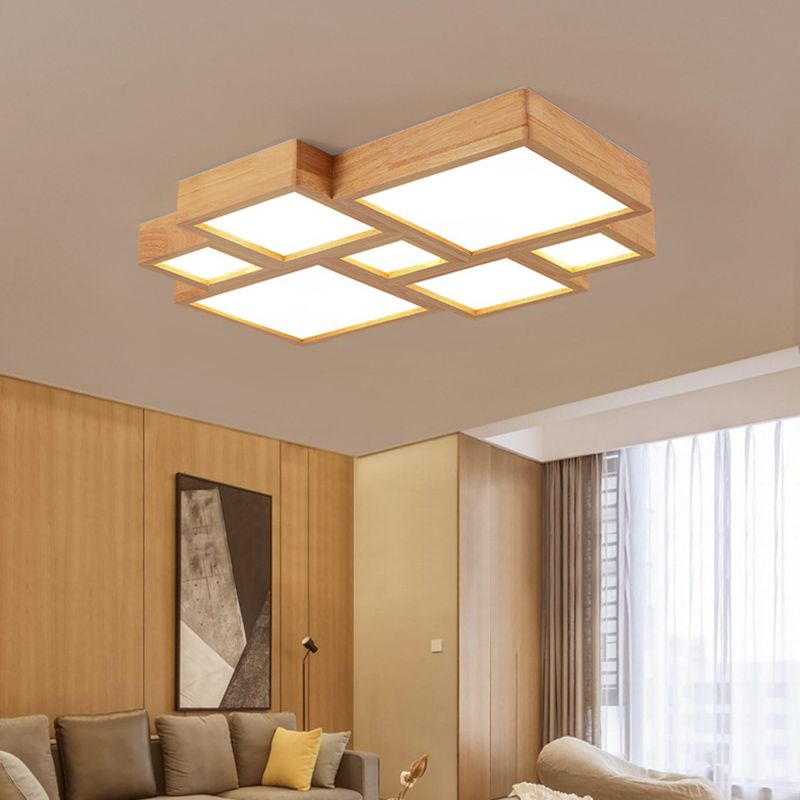 Wooden Block Flush Light Nordic LED Flush Mounted Ceiling Light with Acrylic Shade for Bedroom