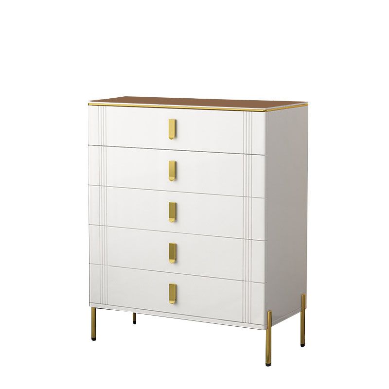 Glam Stone Chest Bedroom White Storage Chest with Metal Legs