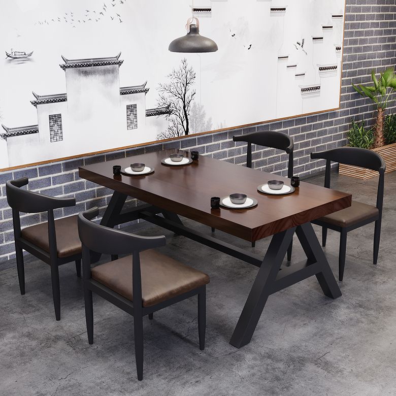 Industrial Dining Room Set with Rectangle Table and Black Legs Kitchen Table Set