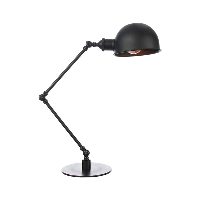 Black/Brass Domed Table Lighting Industrial Style 4"/8.5" Wide 1 Bulb Metallic Table Lamp with Adjustable Arm for Office