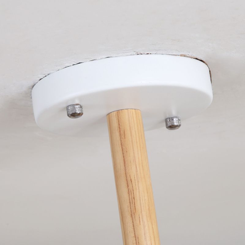 Wood Pendant Light Nordic Style Chandelier Lamp Fixture with Ball Glass Shade