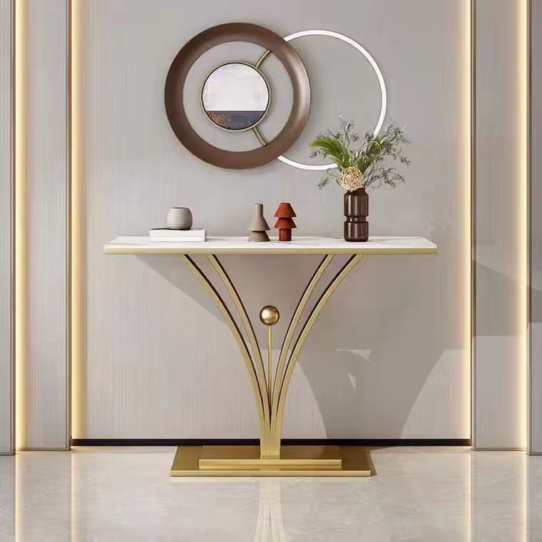 Contemporary Stone Console Sofa Table Rectangle Metal End Table for Hall