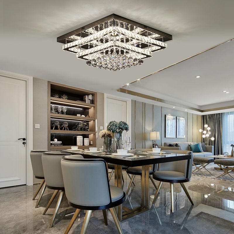 Lampade da incasso in metallo argentato Lampade da soffitto moderne per camera da letto quadrata con paralume in cristallo