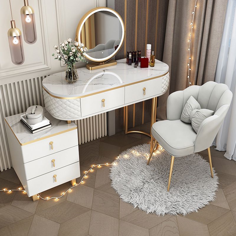 Glam Wood Vanity Dressing Table with Drawers in White Dressing Table