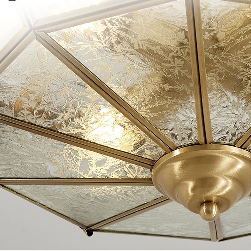 Plafonnier doré de style colonial en métal semi-encastré pour salon