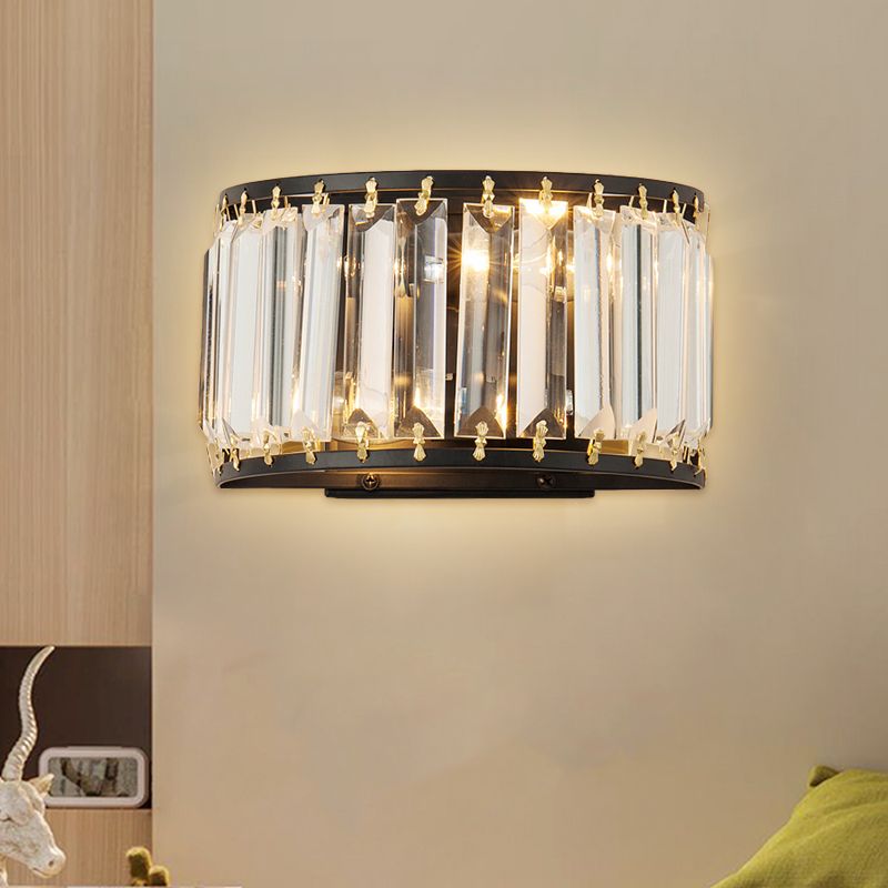 Demilune Crystal Wall Light Sconce Post-Modern 2 Bulbs Living Room Wall Mount Lamp in Black/Gold