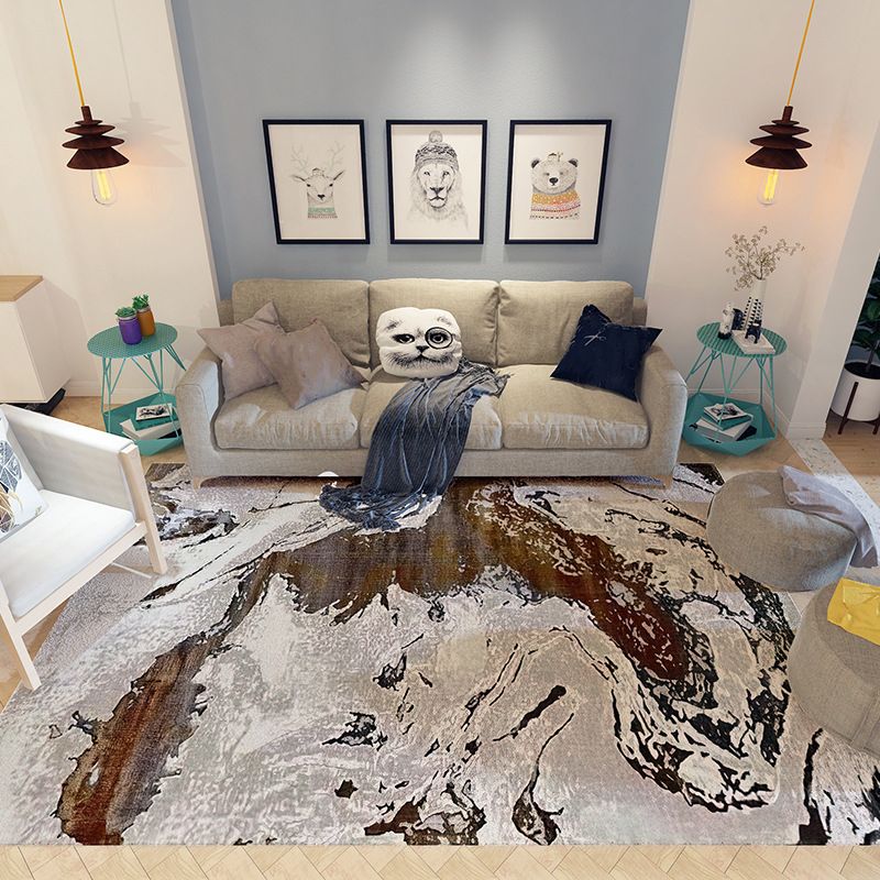 Modern Dark Gray Rug Abstract Graphic Polyester Rug Washable for Drawing Room