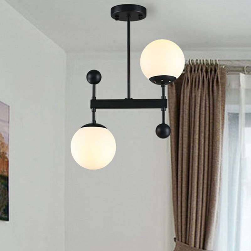 Luce a sospensione sferica di vetro opalino Minimalista lampadario a 2 teste per sala da pranzo