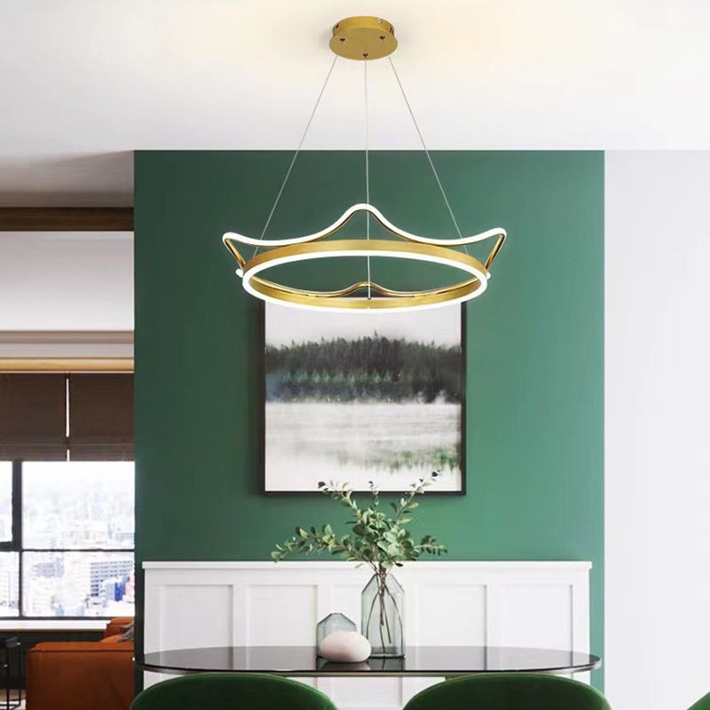 Modern Crown Chandelier Lights Metal 2 Light Chandelier Light Fixture in Gold