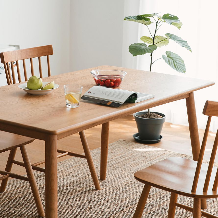 Mesa de comedor de madera maciza rectángulo Mesa interior de cocina moderna con 4 patas